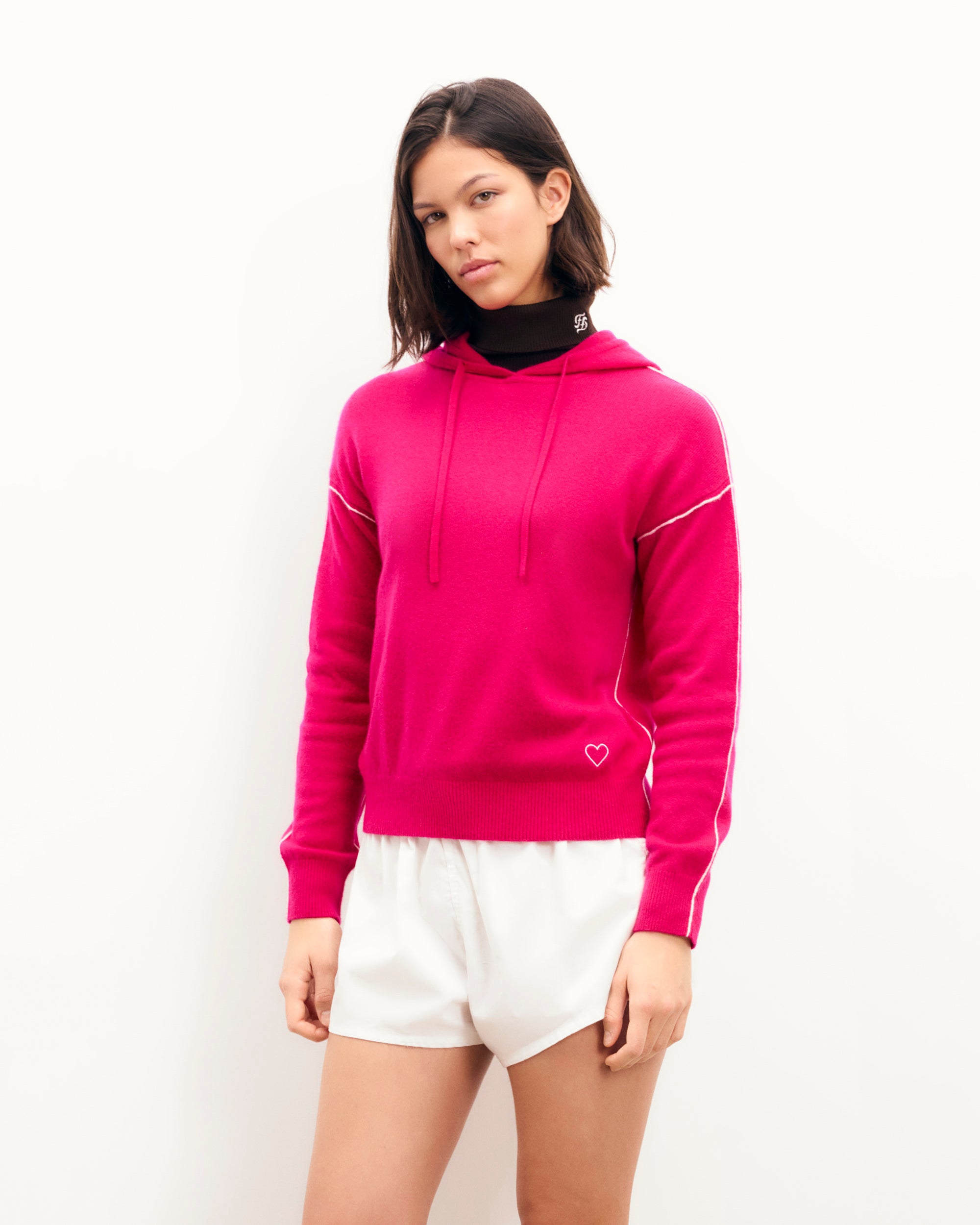 TROPICAL RASPBERRY / NEW / QTY : 76 / Pull Hoodie Liserés et Cœur - Tropical Raspberry