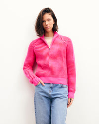 PASSION RED / NEW / QTY : 102 / Pull Col Camionneur Fils Bicolores - Passion Red