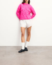 Cashmere rhinestone stand-up collar jumper - Passion Pink