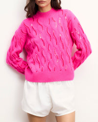 Cashmere rhinestone stand-up collar jumper - Passion Pink