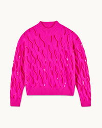 PASSION PINK / NEW / QTY : 137 / Pull Col Montant Torsades Et Strass - Passion Pink