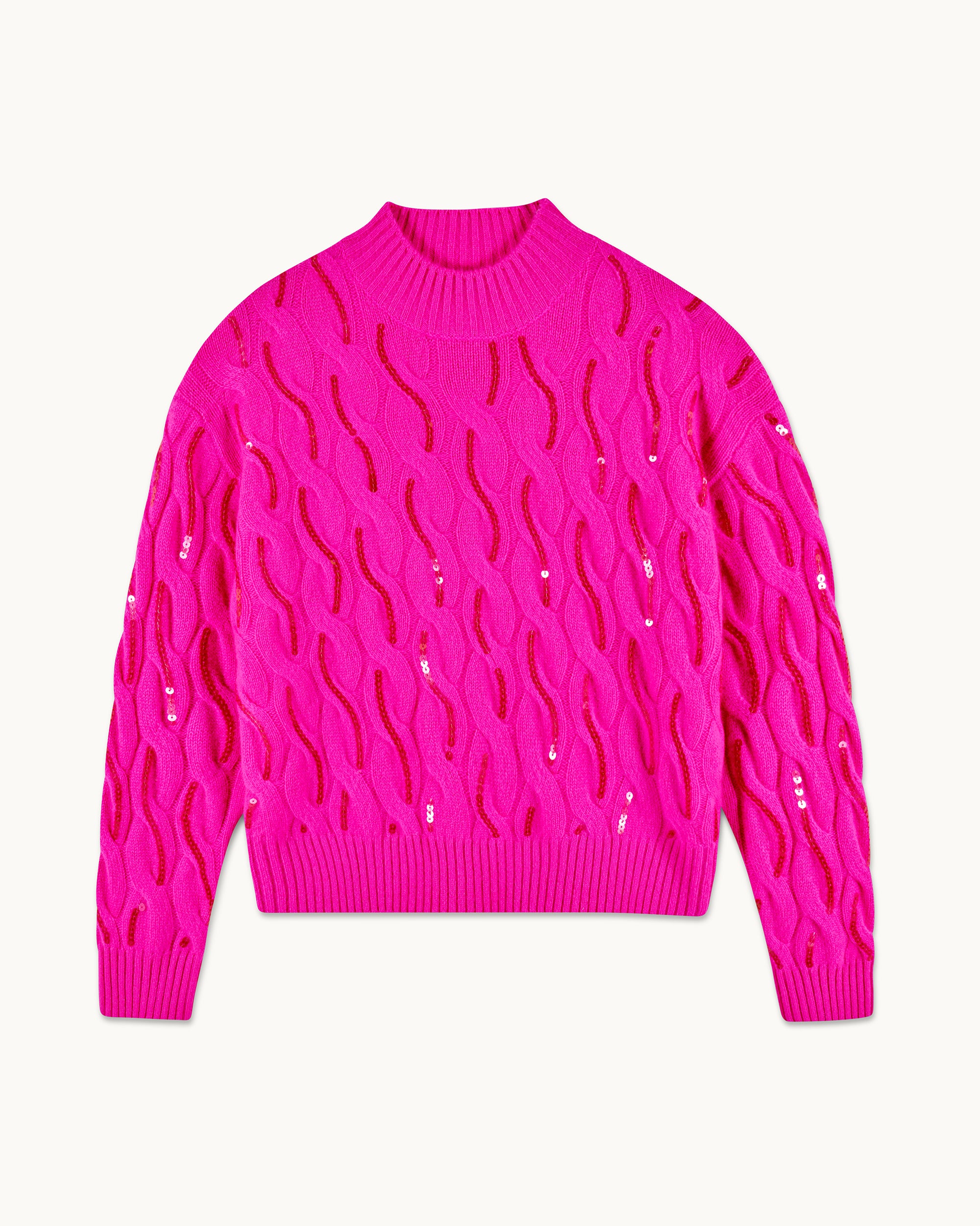 PASSION PINK / NEW / QTY : 137 / Pull Col Montant Torsades Et Strass - Passion Pink