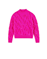Cashmere rhinestone stand-up collar jumper - Passion Pink