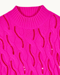 Cashmere rhinestone stand-up collar jumper - Passion Pink