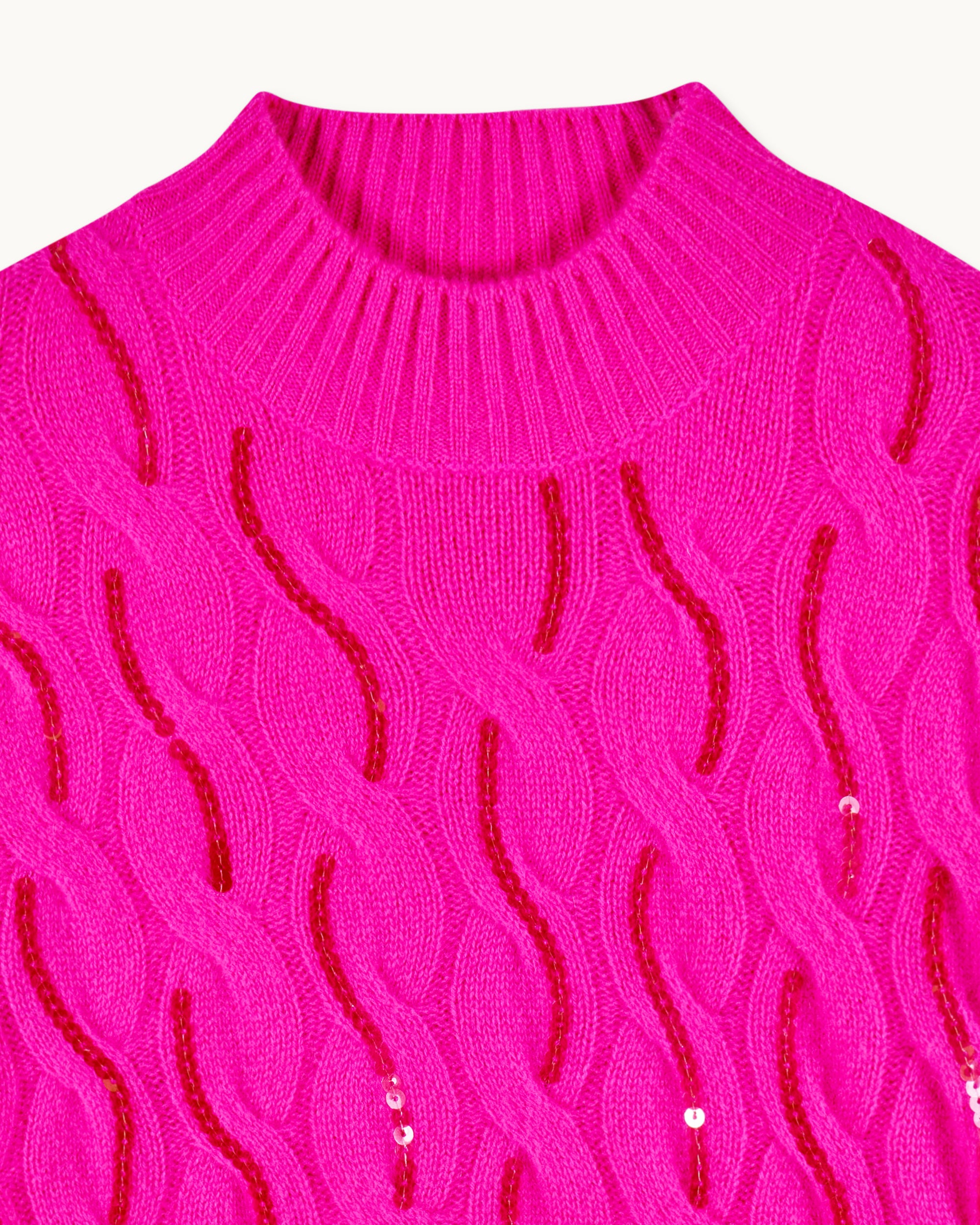 Cashmere rhinestone stand-up collar jumper - Passion Pink