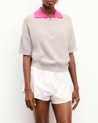 Pull à col polo en cachemire - Gris Chiné Clair
