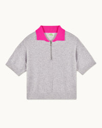 GRIS CHINE CLAIR / NEW / QTY : 36 / Pull Col Polo Manches Courtes Bicolore - Gris Chine Clair