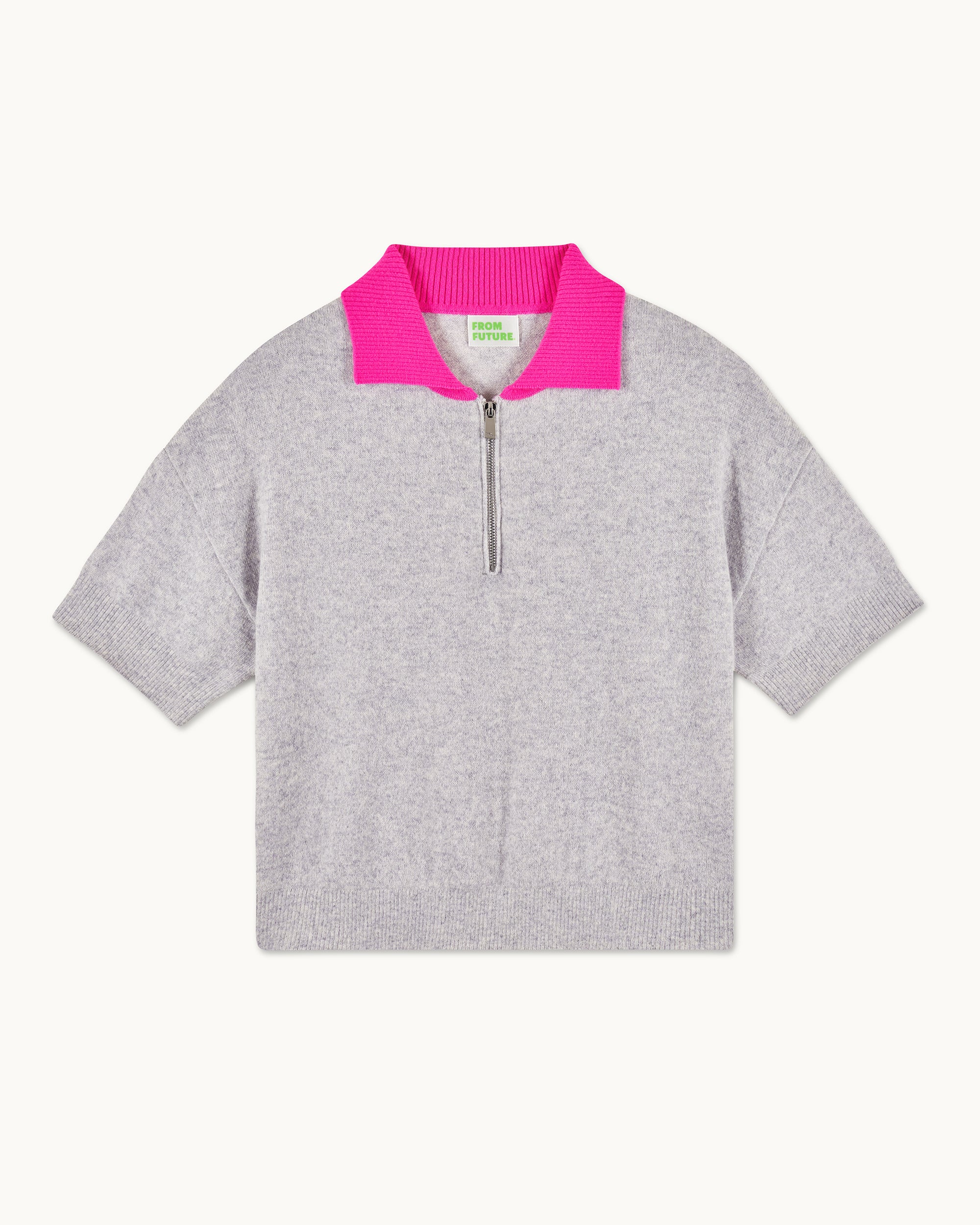 GRIS CHINE CLAIR / NEW / QTY : 36 / Pull Col Polo Manches Courtes Bicolore - Gris Chine Clair