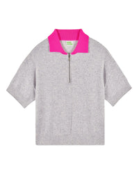 Pull à col polo en cachemire - Gris Chiné Clair