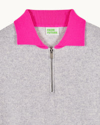 Pull à col polo en cachemire - Gris Chiné Clair