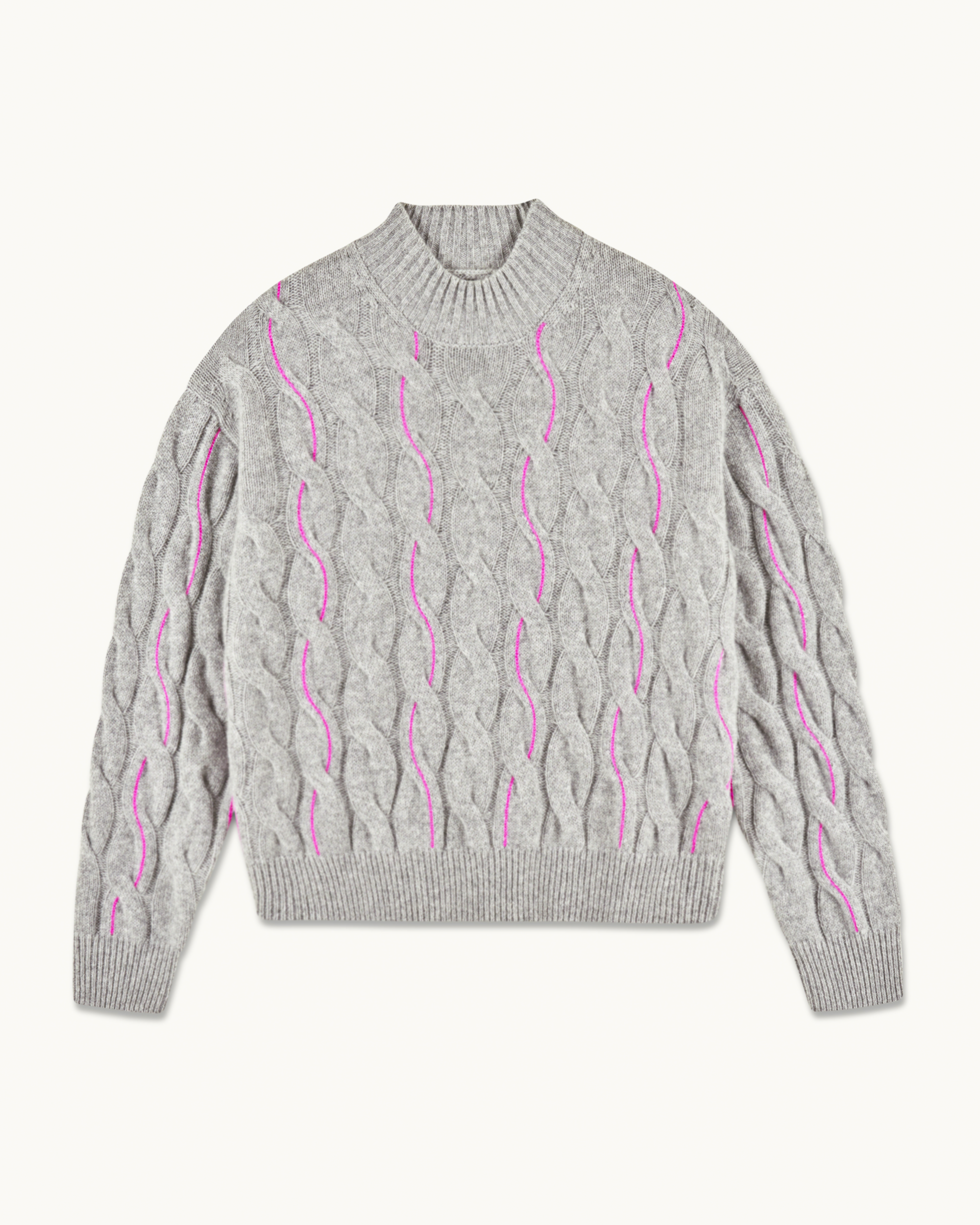 GRIS CHINE FONCE / NEW / QTY : 81 / Pull Col Rond Torsades Et Fil Contraste - Gris Chine Fonce