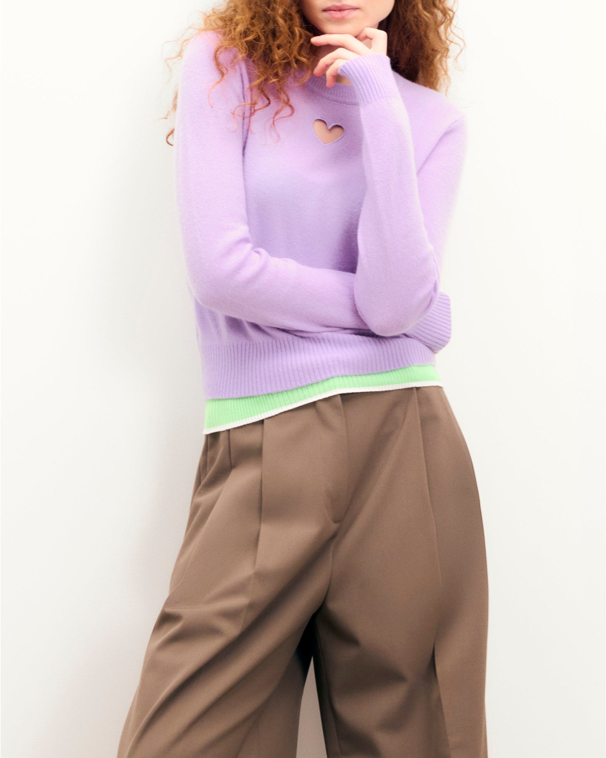 Pull à col rond Cœur ajouré en cachemire - Fantasy Lilac