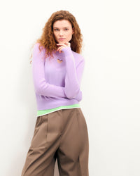 FANTASY LILAC / NEW / QTY : 57 / Pull Col Rond Cœur Ajouré - Fantasy Lilac