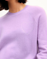 Pull à col rond Cœur brodé en cachemire - Fantasy Lilac