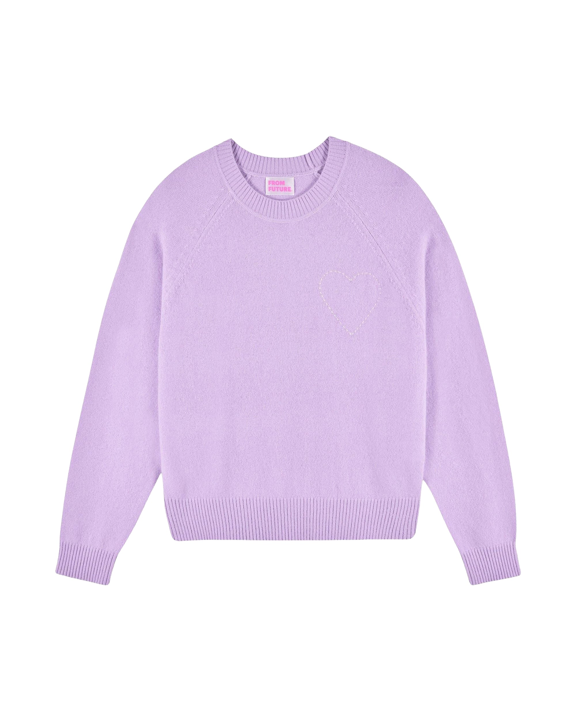 Pull à col rond Cœur brodé en cachemire - Fantasy Lilac