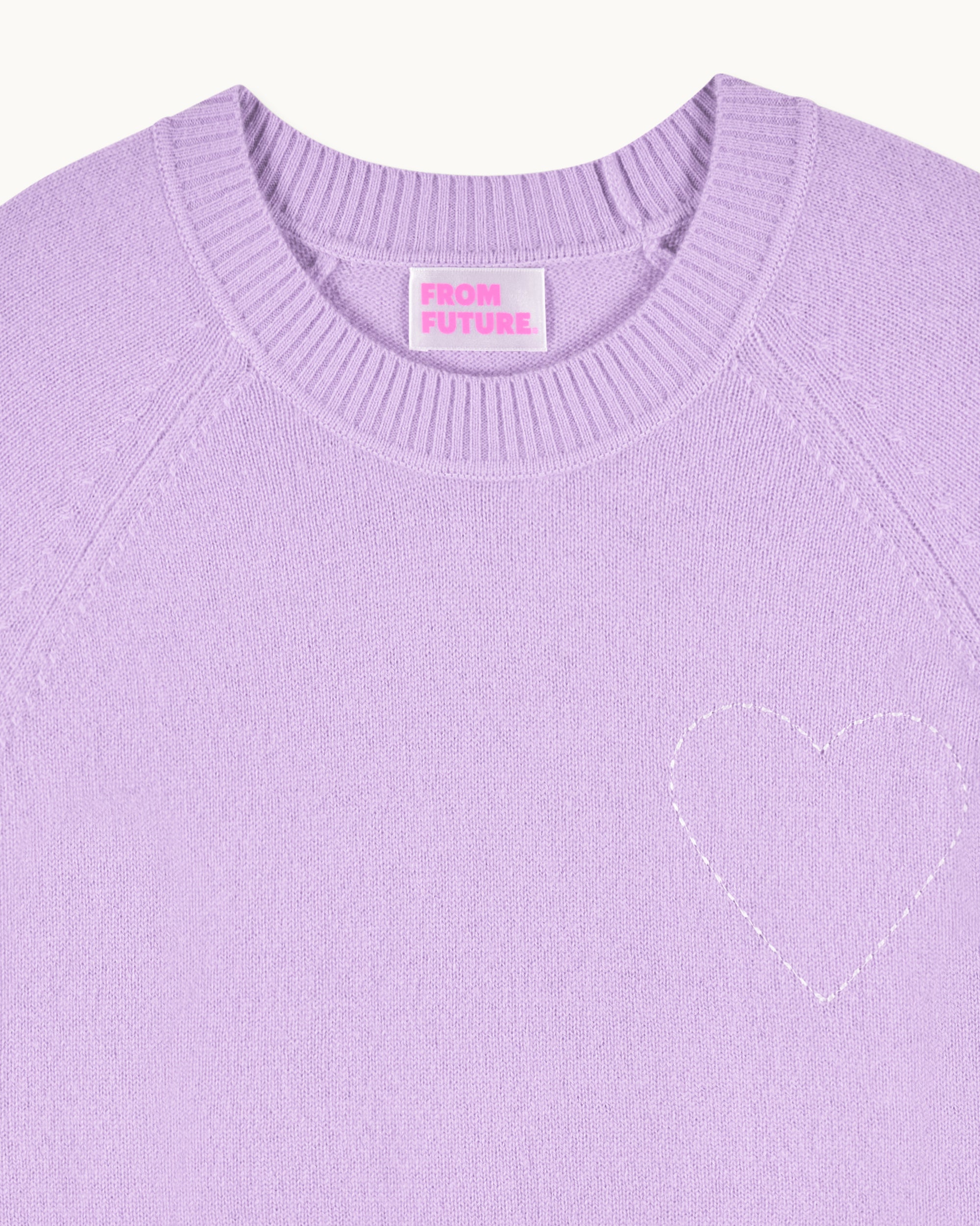 Pull à col rond Cœur brodé en cachemire - Fantasy Lilac