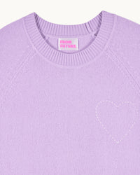 FANTASY LILAC / NEW / QTY : 18 / Pull Col Rond Cœur Brodé - Fantasy Lilac