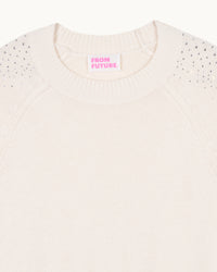 Y. ONLY PORTE / ECRU / NEW / QTY : 31 / Pull Col Rond Bandes Strass - Ecru