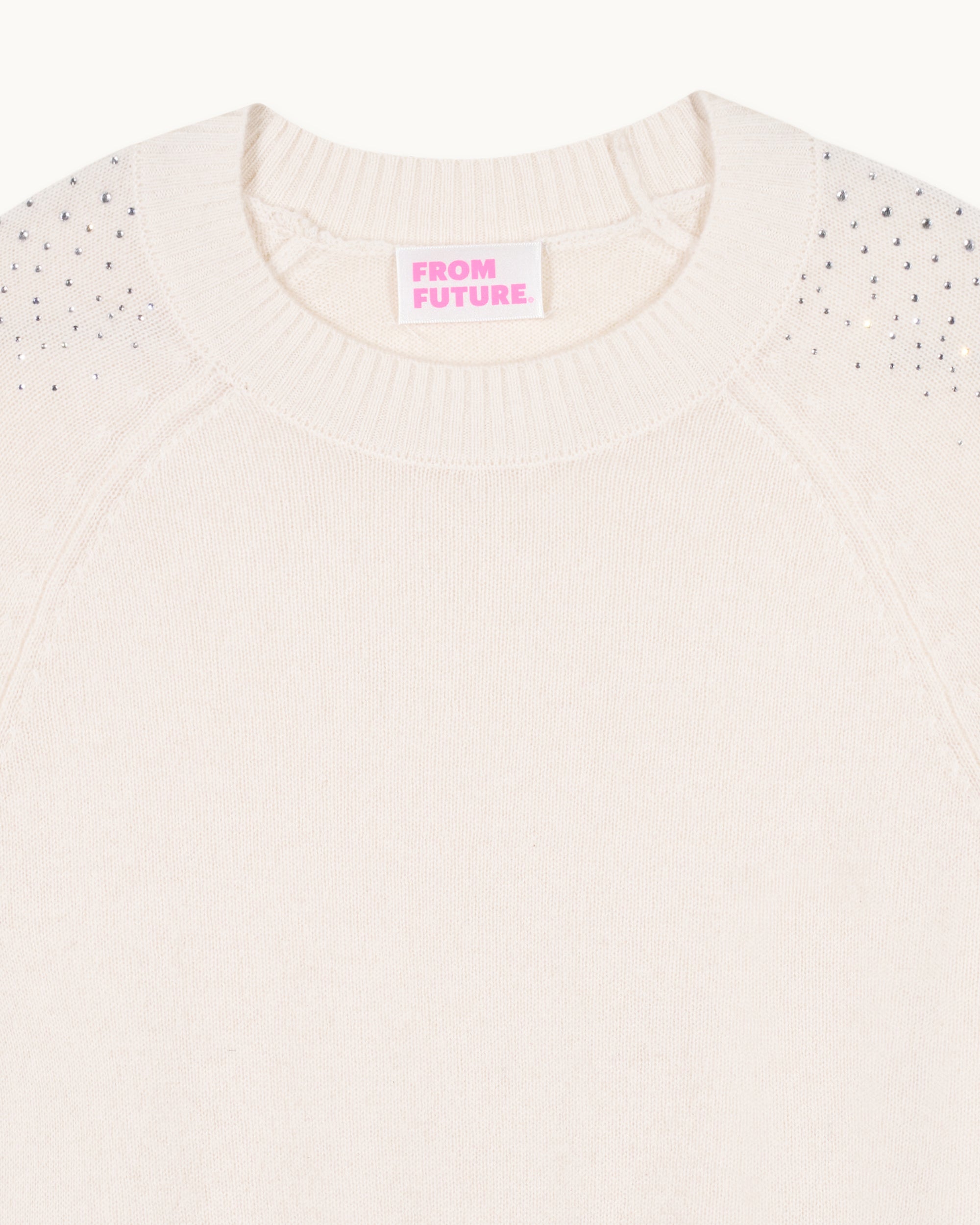 Y. ONLY PORTE / ECRU / NEW / QTY : 31 / Pull Col Rond Bandes Strass - Ecru