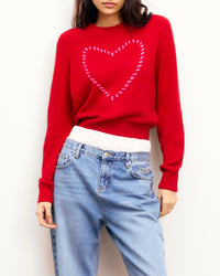 Pull à col rond Cœur brodé en cachemire - Passion Red