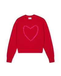 Pull à col rond Cœur brodé en cachemire - Passion Red