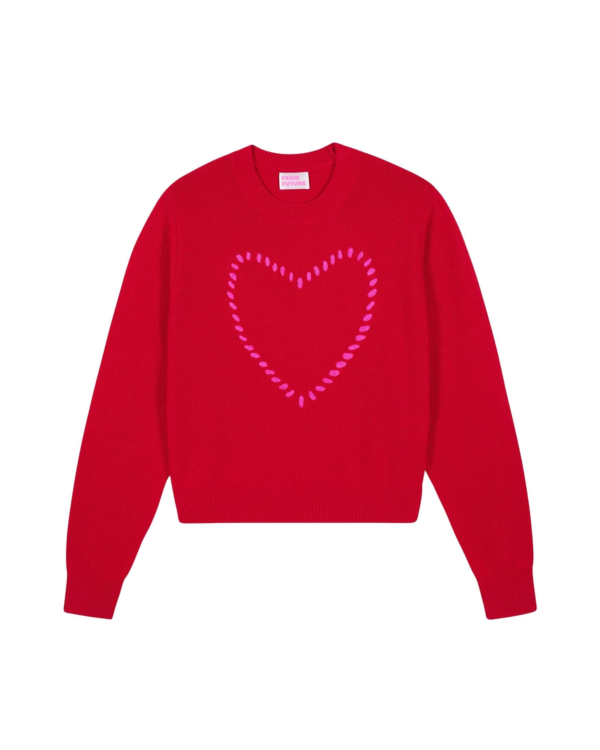 Pull à col rond Cœur brodé en cachemire - Passion Red