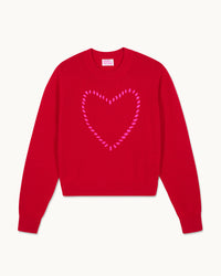 PASSION RED / NEW / QTY : 17 / Pull Col Rond Cœur Brodé - Passion Red