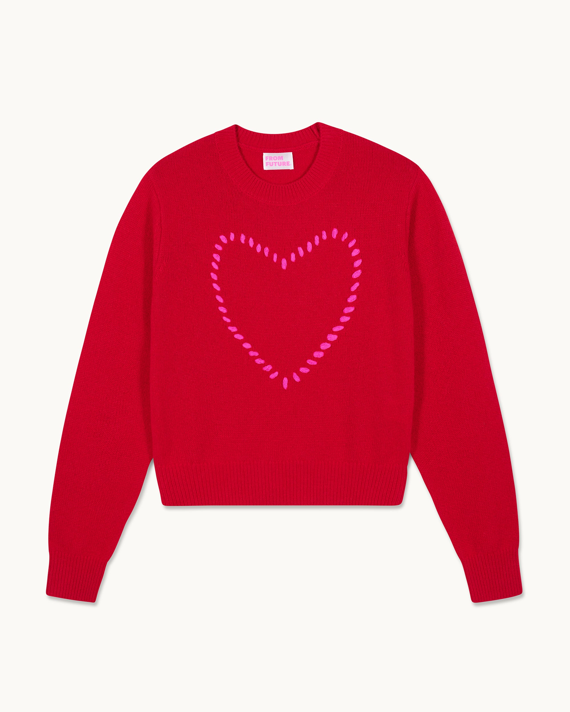 PASSION RED / NEW / QTY : 17 / Pull Col Rond Cœur Brodé - Passion Red