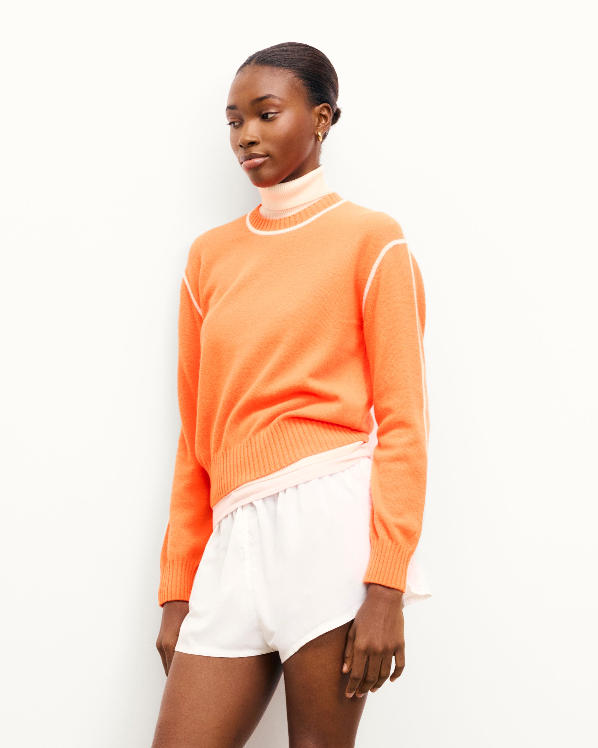 FANTASY ORANGE / NEW / QTY : 39 / Pull Col Rond Liserés - Fantasy Orange