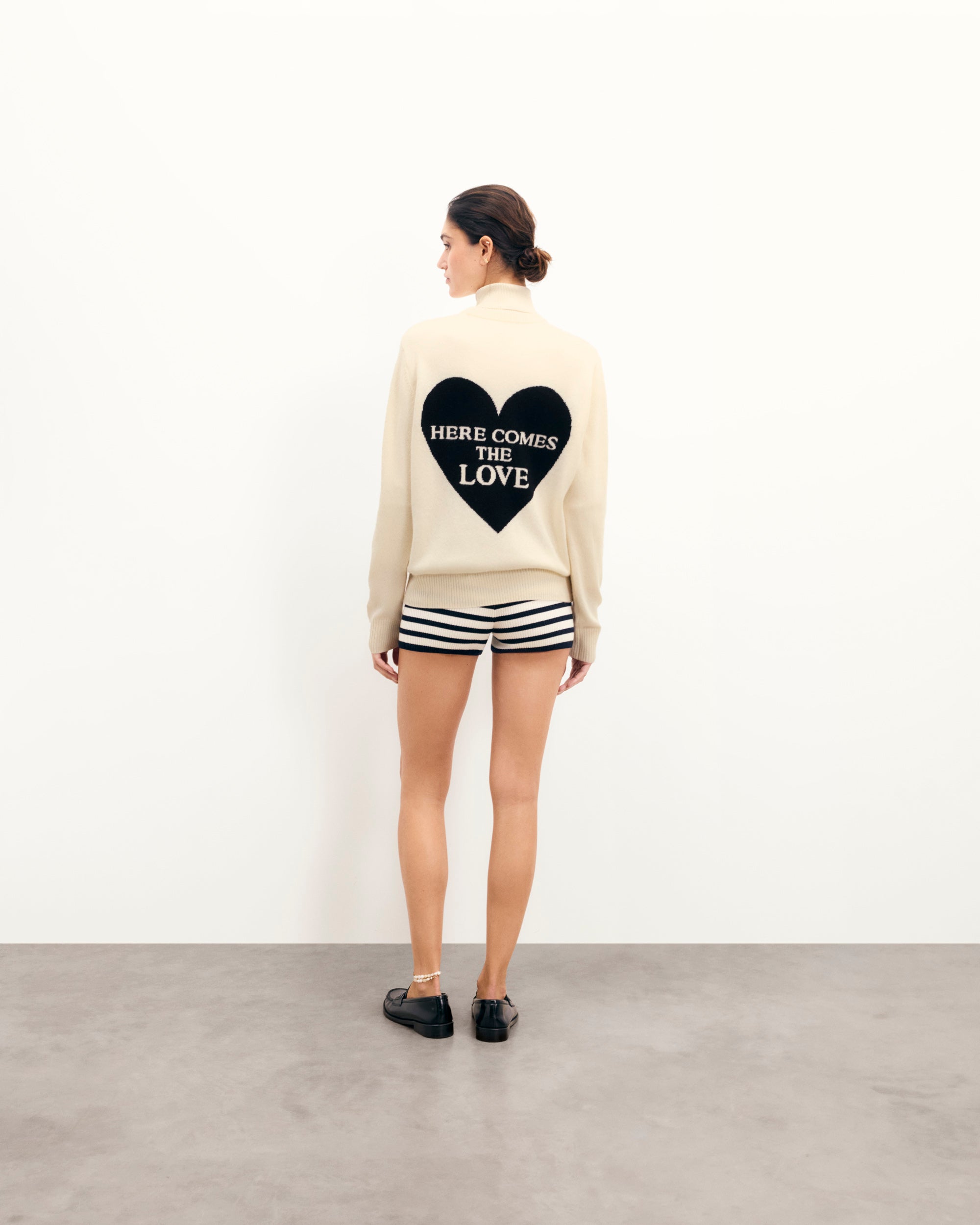 Pull à col rond Saint Valentin en cachemire - Ecru