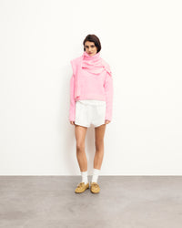 FANTASY PINK / NEW / QTY : 59 / Pull Col Rond Court Fil Fantaisie Contraste - Fantasy Pink