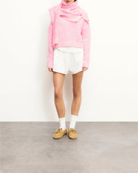 Short round-neck cashmere blend jumper - Fantasy Pink