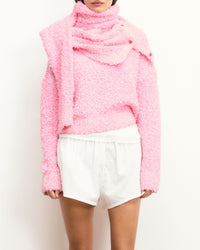 Short round-neck cashmere blend jumper - Fantasy Pink