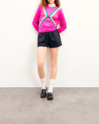 Pull à col rond bandes multicolores en laine - Passion Pink