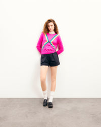 PASSION PINK / NEW / QTY : 65 / Pull Col Rond Bandes Multicolores - Passion Pink