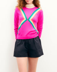 Pull à col rond bandes multicolores en laine - Passion Pink