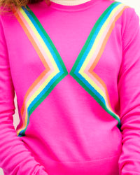PASSION PINK / NEW / QTY : 65 / Pull Col Rond Bandes Multicolores - Passion Pink