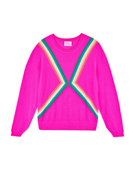 Pull à col rond bandes multicolores en laine - Passion Pink