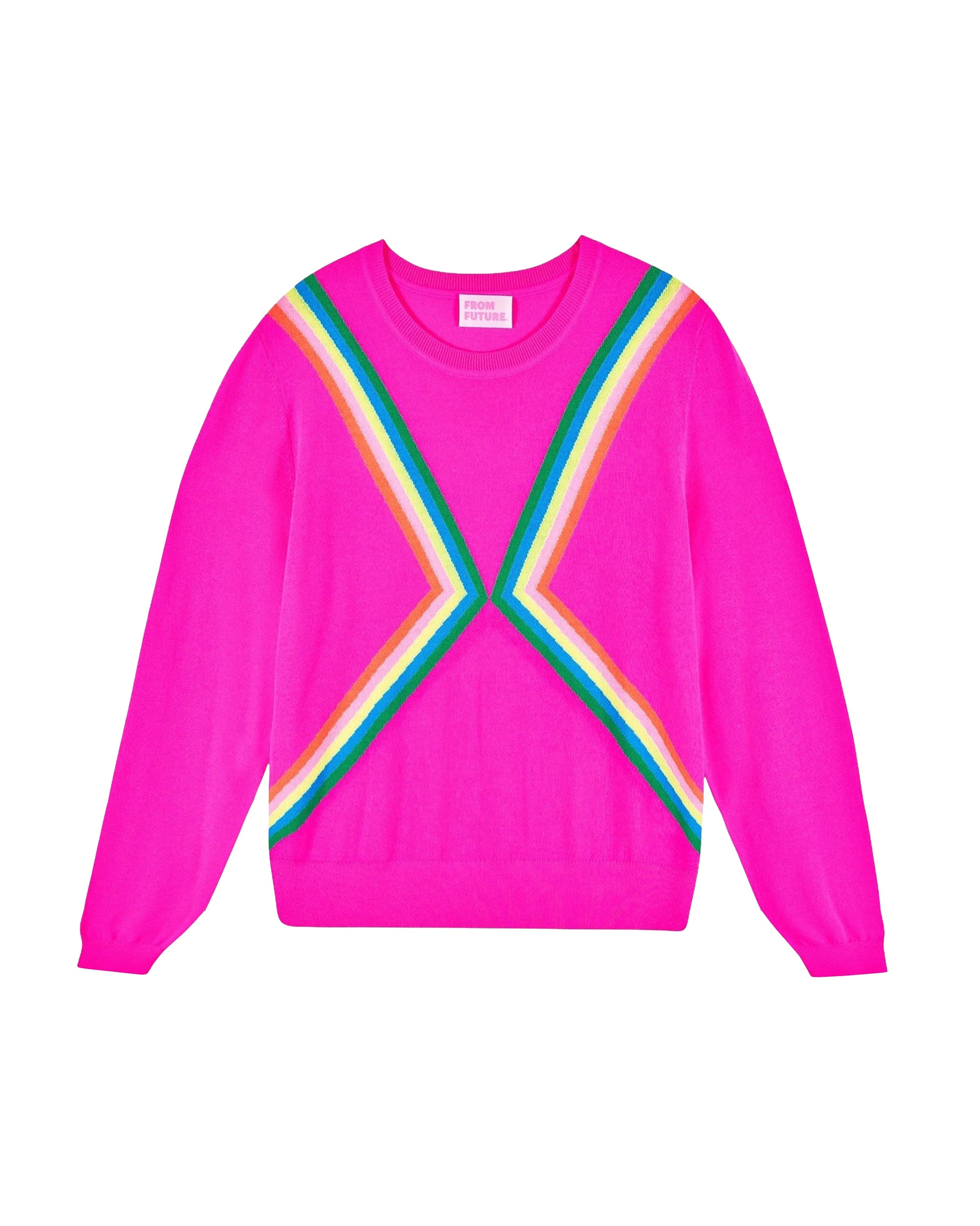Pull à col rond bandes multicolores en laine - Passion Pink