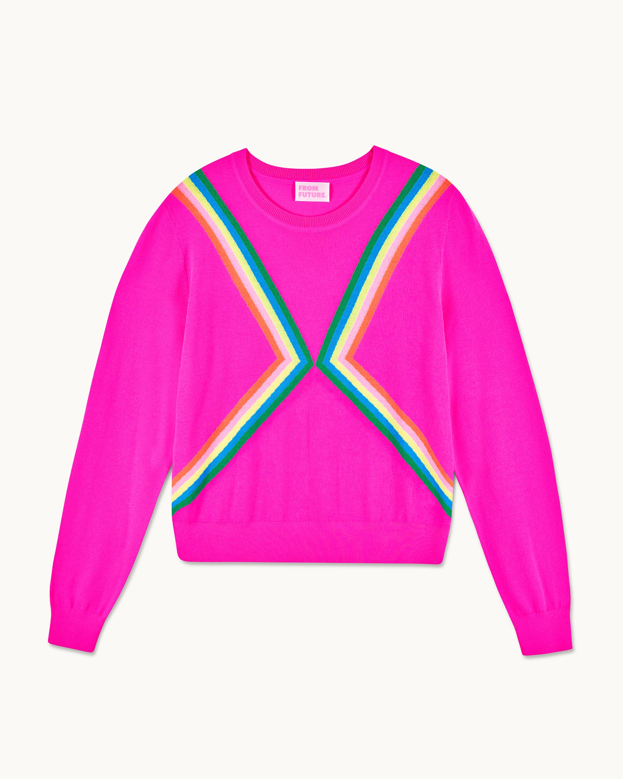 PASSION PINK / NEW / QTY : 65 / Pull Col Rond Bandes Multicolores - Passion Pink