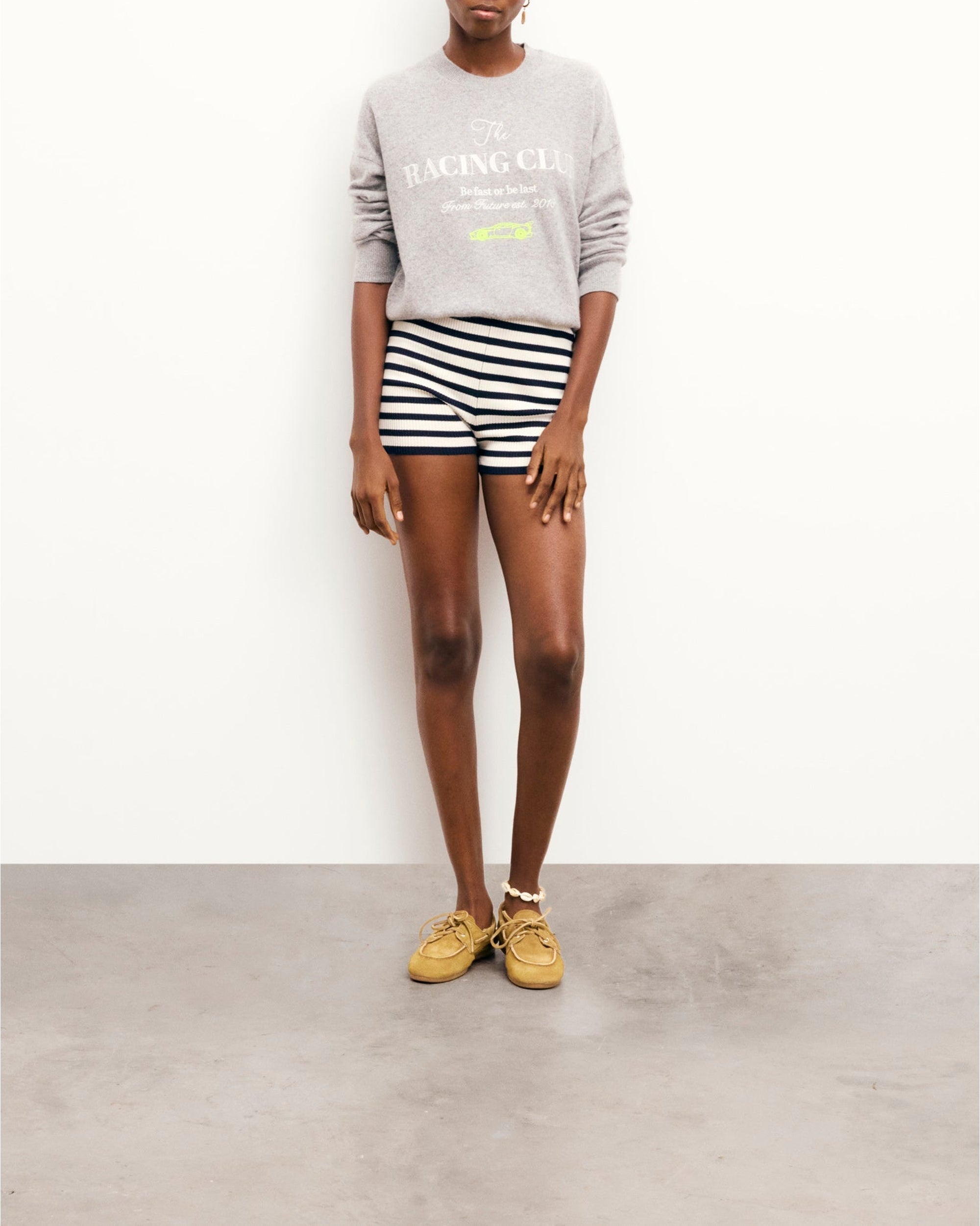 Pull à col rond Racing Club en cachemire - Gris Chiné Foncé