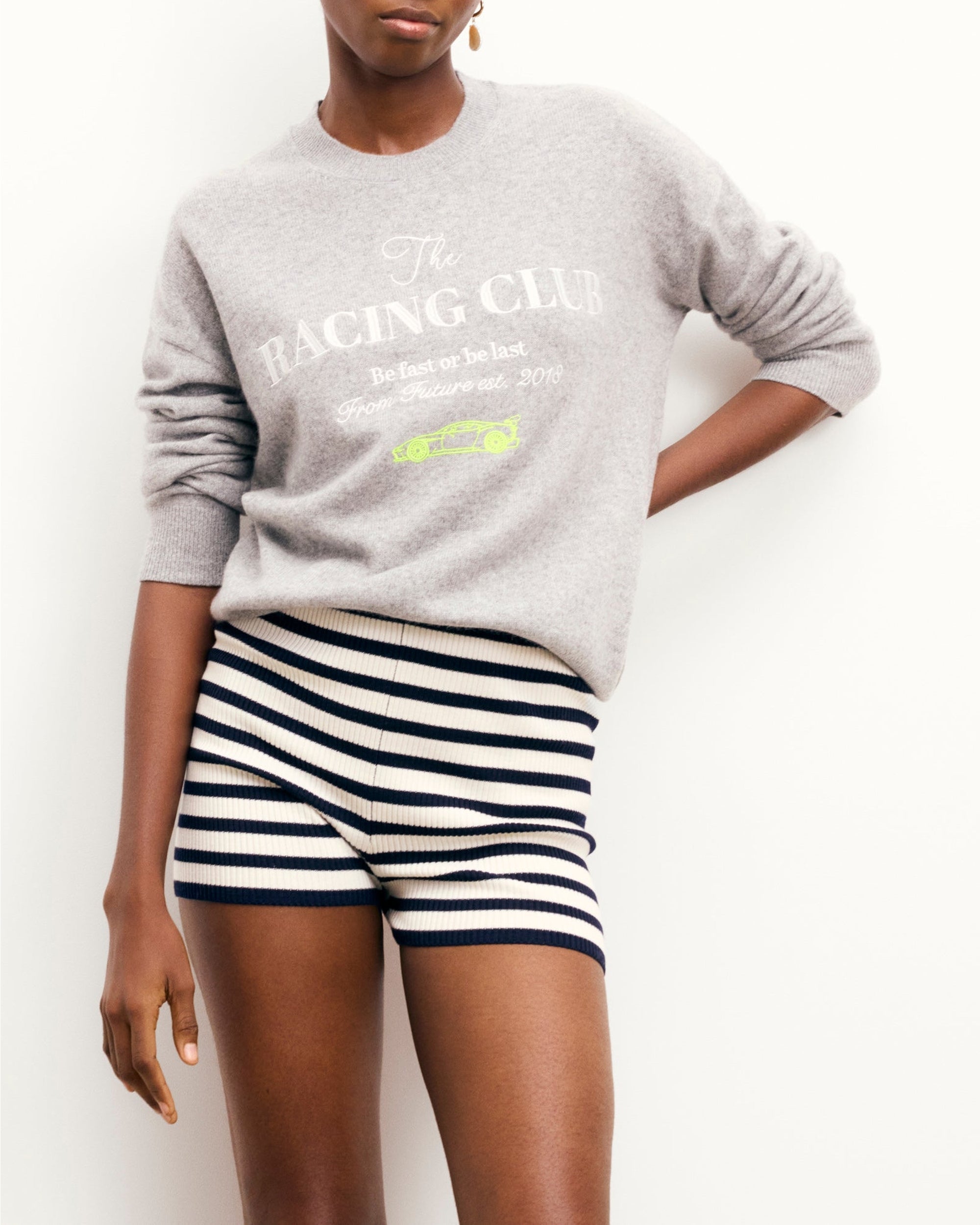 Pull à col rond Racing Club en cachemire - Gris Chiné Foncé