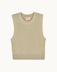BEIGE / NEW / QTY : 90 / Pull Sans Manches Fils Bicolores - Beige