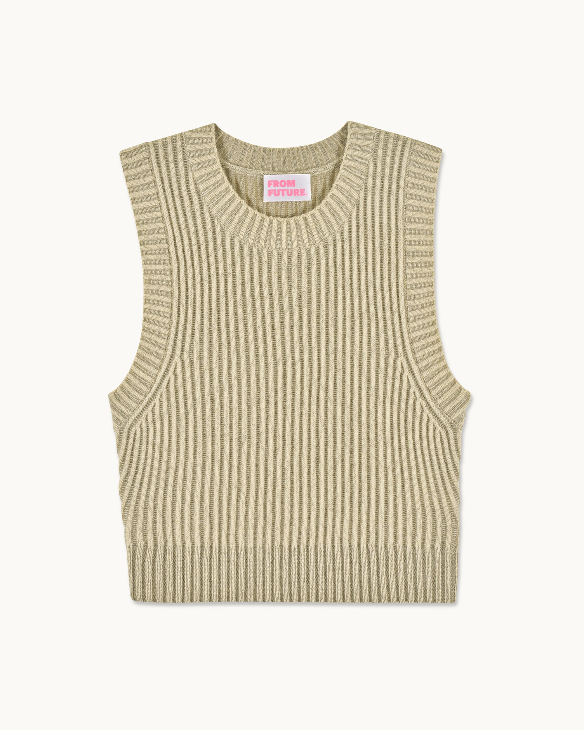 BEIGE / NEW / QTY : 90 / Pull Sans Manches Fils Bicolores - Beige
