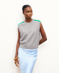GRIS CHINE FONCE / NEW / QTY : 52 / Pull Sans Manches Bandes Multicolores - Gris Chine Fonce