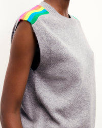Pull sans manches multicolore en cachemire - Gris Chiné Foncé