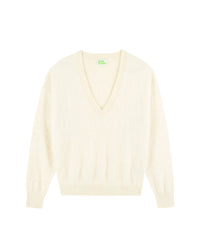 Pull à col V en cachemire brossé - Ecru