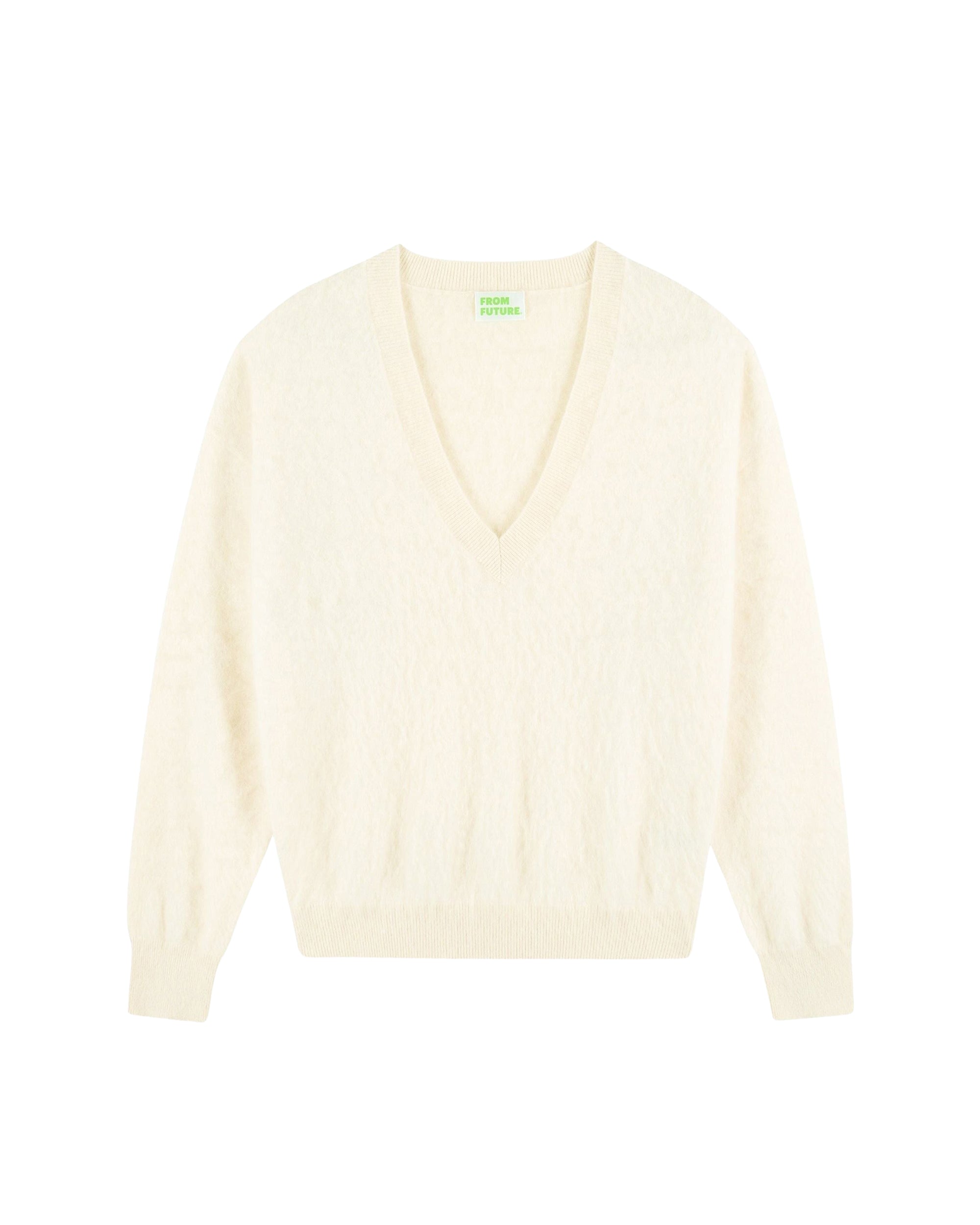 Pull à col V en cachemire brossé - Ecru