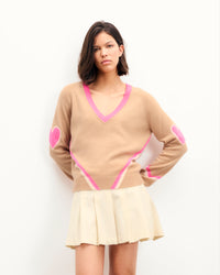 TROPICAL CAMEL / NEW / QTY : 55 / Pull Col V Cœurs et Bandes - Tropical Camel