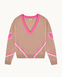TROPICAL CAMEL / NEW / QTY : 55 / Pull Col V Cœurs et Bandes - Tropical Camel